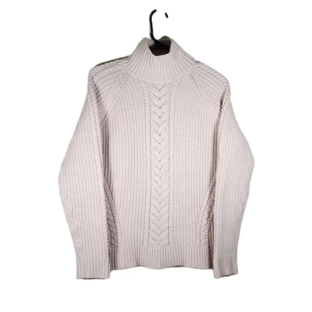 Lululemon Womens Bring The Cozy Sz 6 Misty Pink Turtleneck Cable Knit Sweater